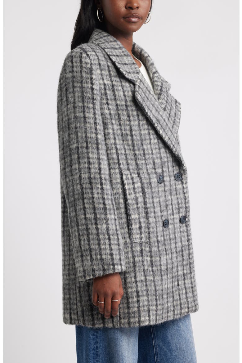 Chunky Herringbone Double Breasted Coat, Alternate, color, GREY- BLACK PLAID
