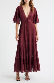 LoveShackFancy Marlowe Lace Detail Tiered Cotton Maxi Dress