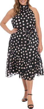 London Times Tie Waist Halter Midi Dress