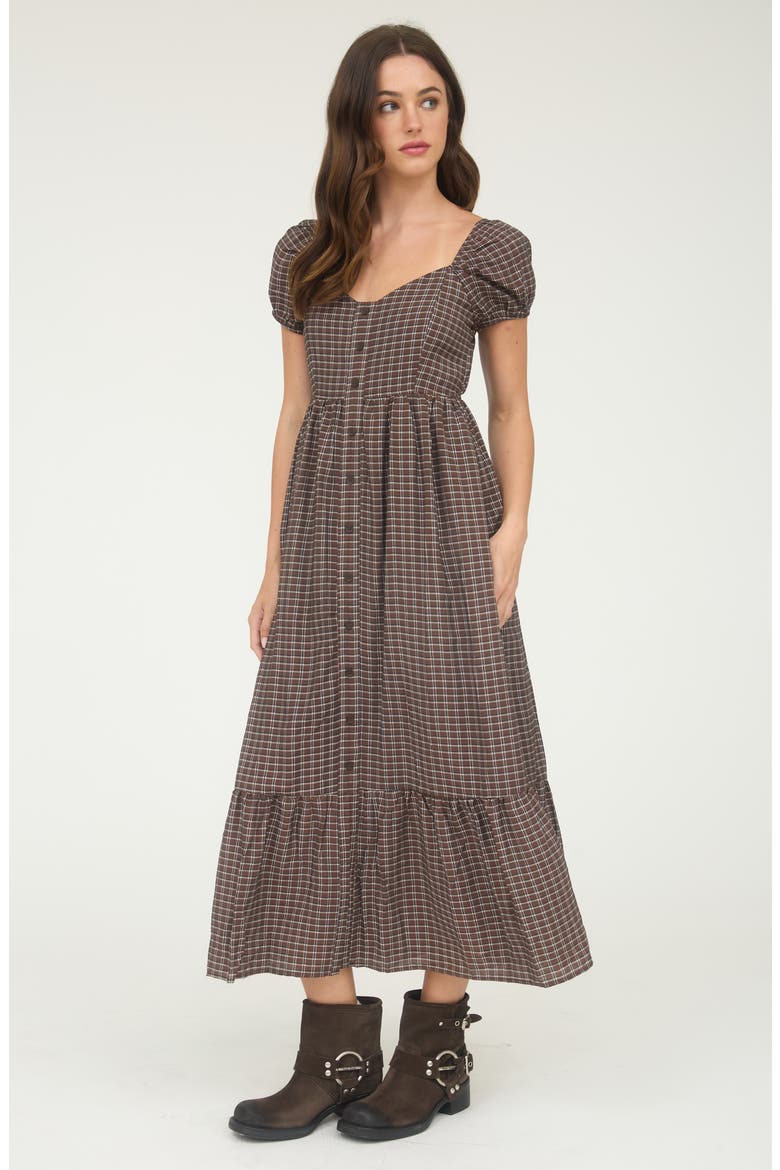 Puff Sleeve Maxi Dress, Alternate, color, BROWN MULTI