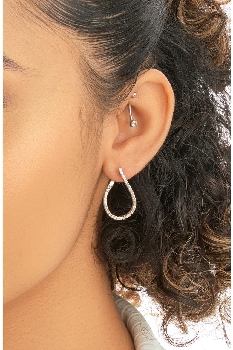 14K Rose Gold Plated Brass CZ Studded Drop Earrings, Alternate, color, SILVER
