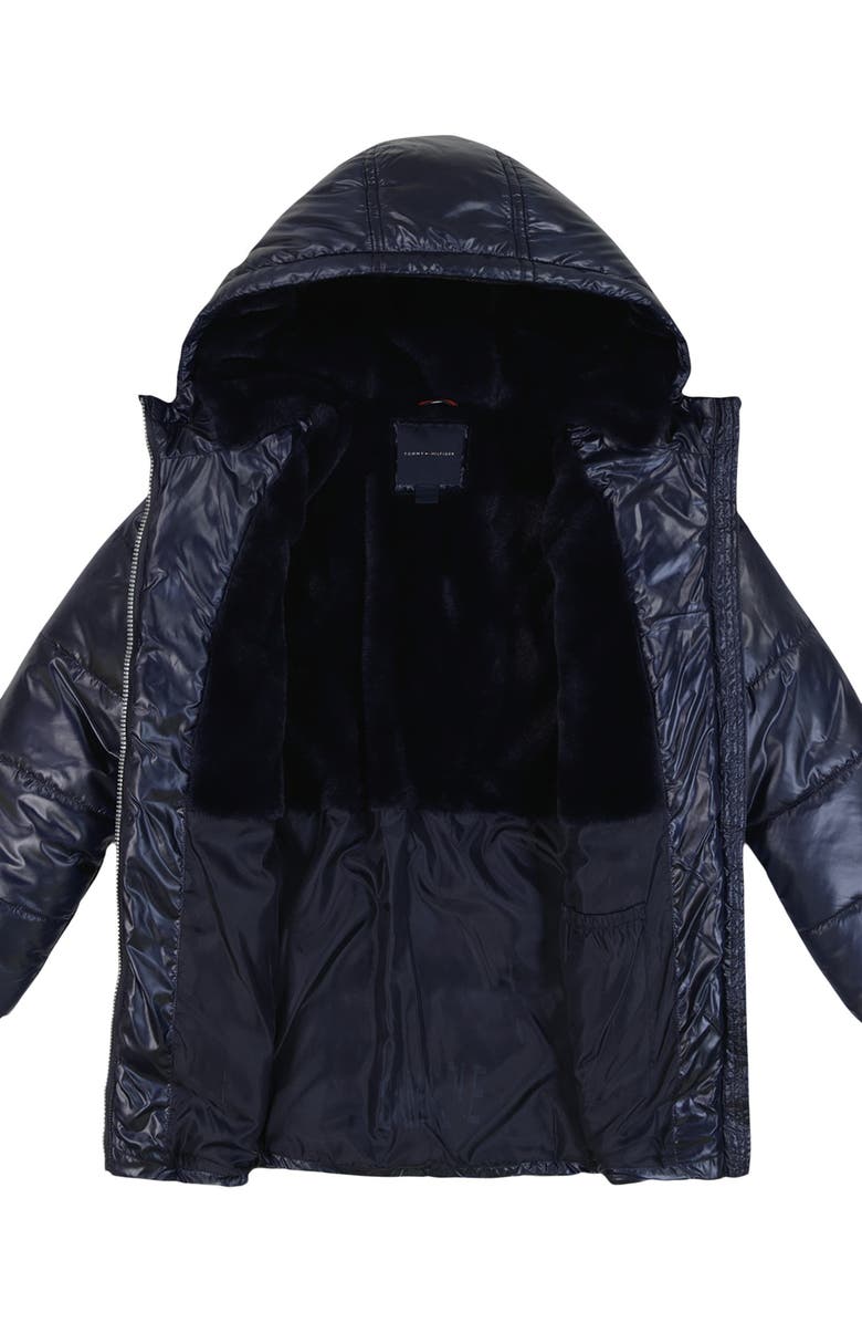 Tommy Hilfiger Kids' Logo Belted Waist Hooded Puffer Jacket, Alternate, color, Navy
