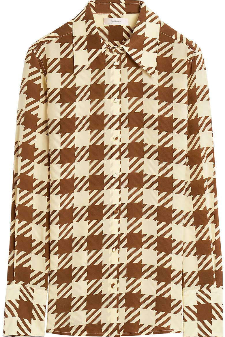 Alex Check Silk blouse, Alternate, color, PALE YELLOW/ TOBACCO