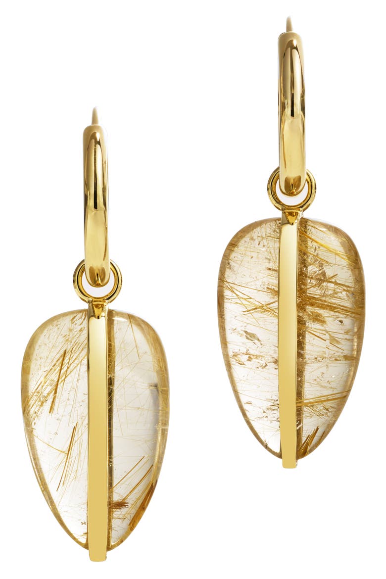 Rutilated Quartz Drop Hoop Earrings, Main, color, GOLD
