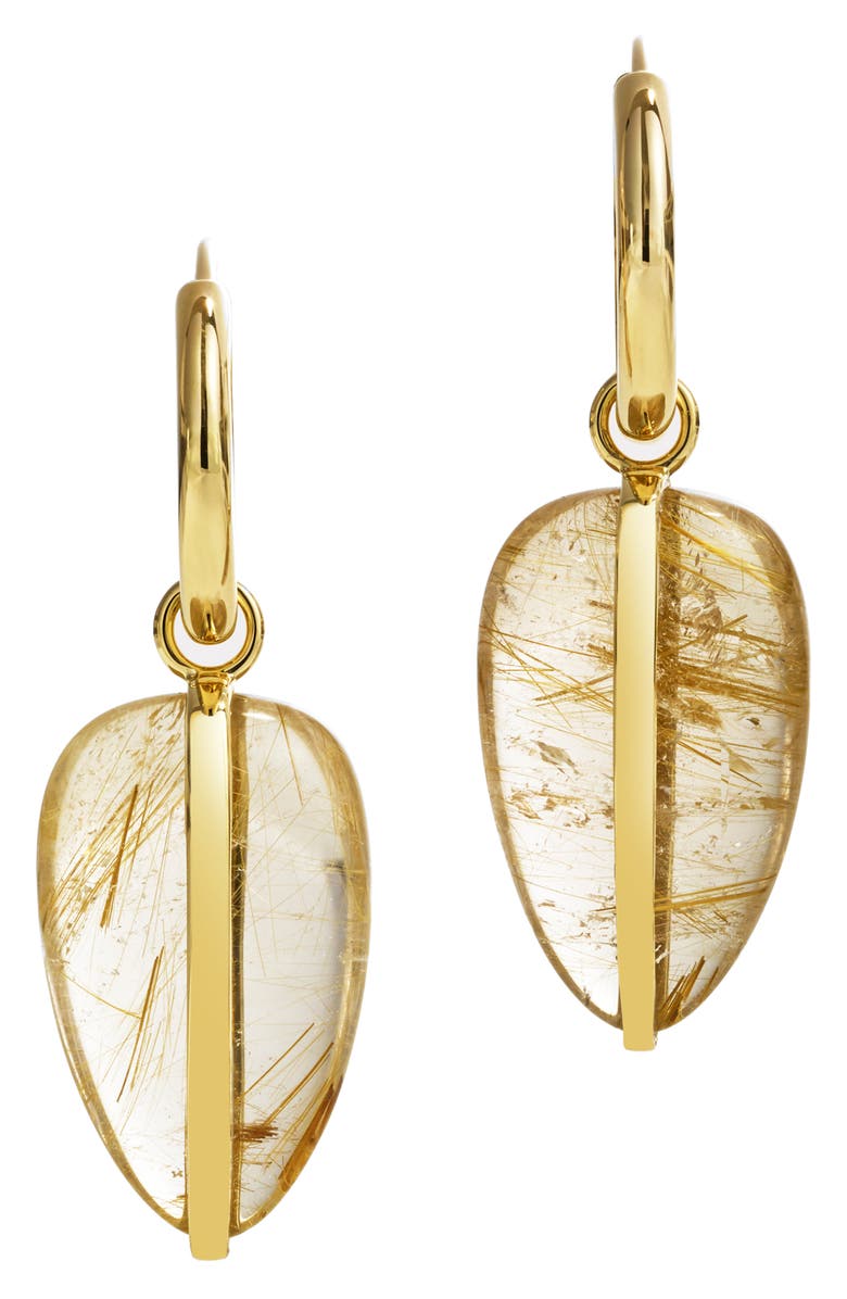 BY PARIAH Rutilated Quartz Drop Hoop Earrings, Main, color, Gold