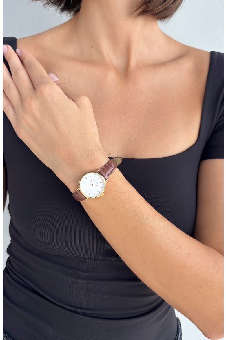 Oslo Quartz Watch, 28mm, Alternate, color, BROWN/ GOLD/ WHITE
