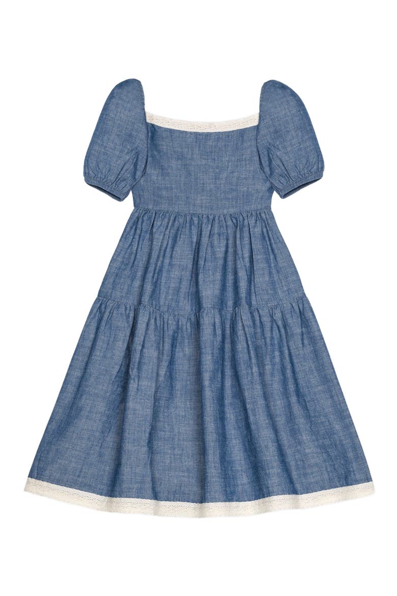 Girls' Organic Crochet Trim Chambray Dress, Toddler, Alternate, color, Chambray