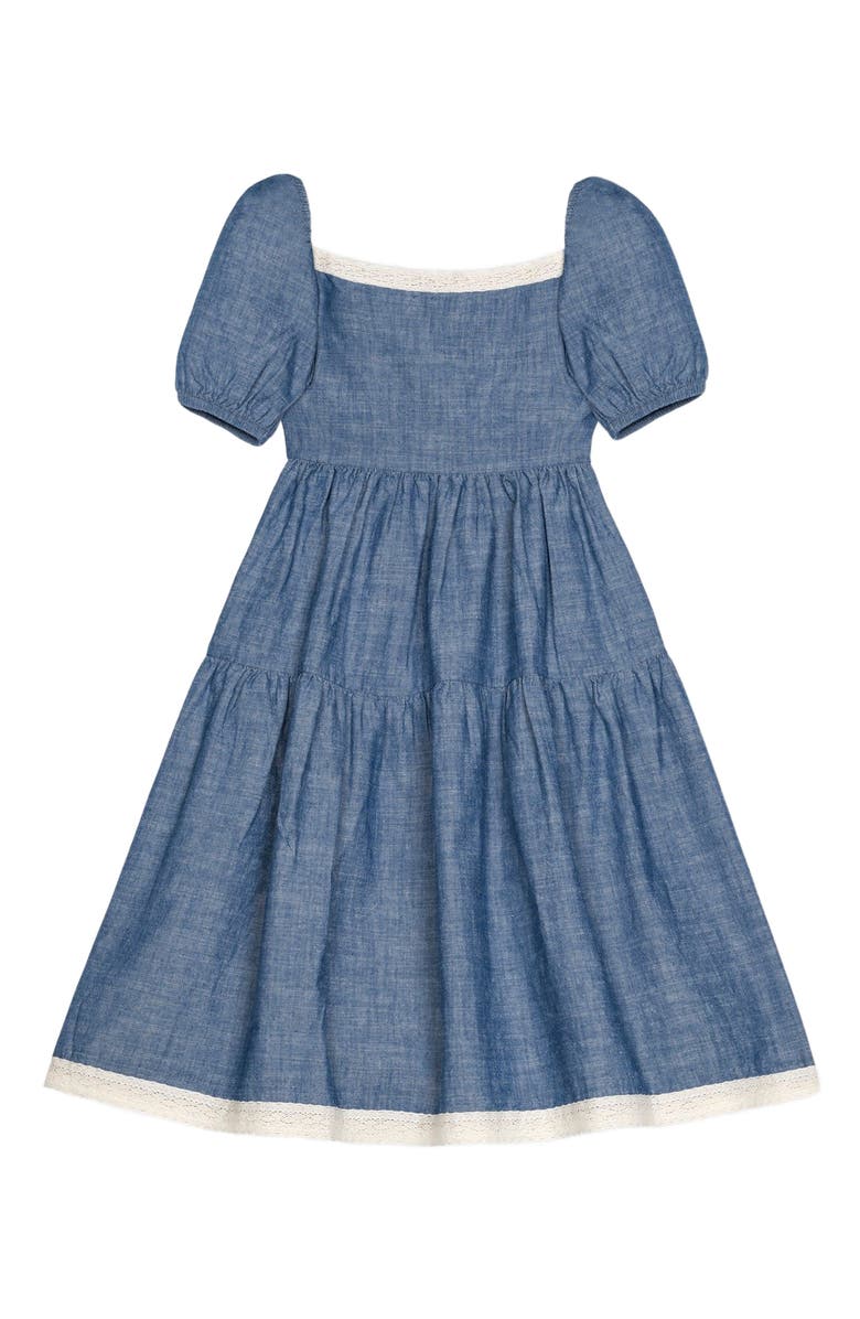 Hope & Henry Girls' Organic Crochet Trim Chambray Dress, Toddler, Alternate, color, Chambray