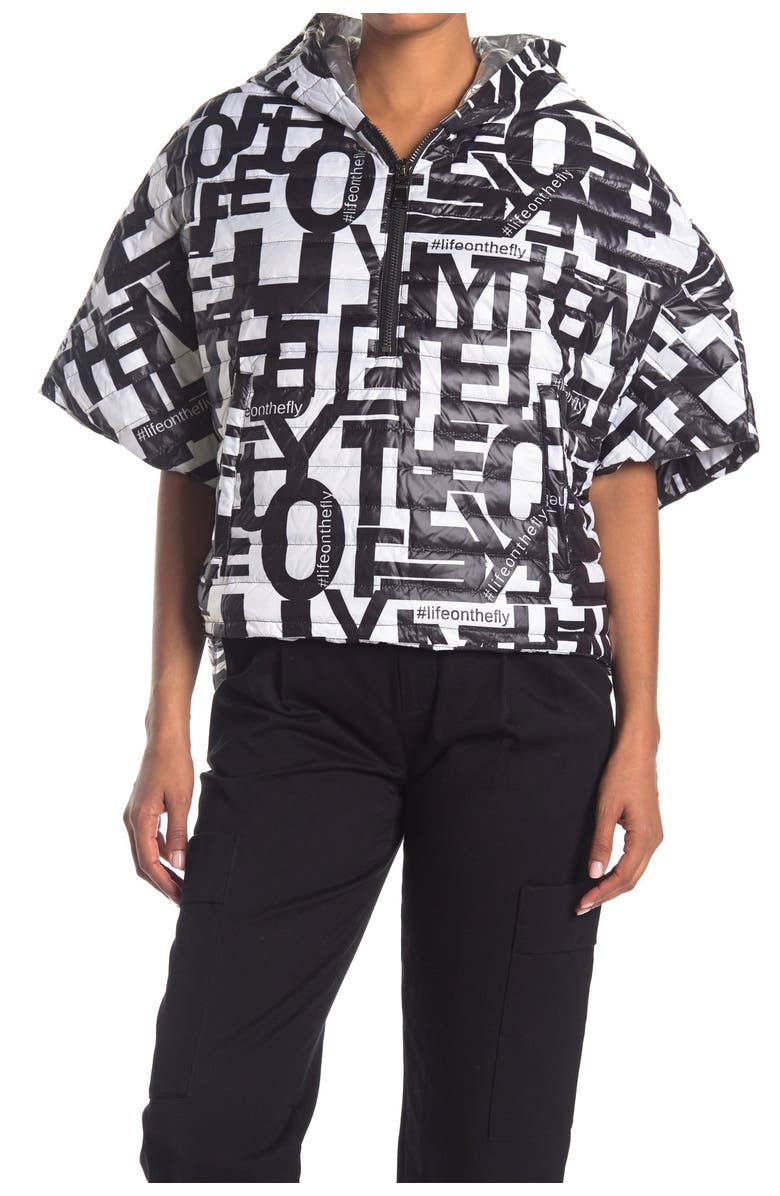 THINK ROYLN Printed High Low Puffer Poncho, Main, color,