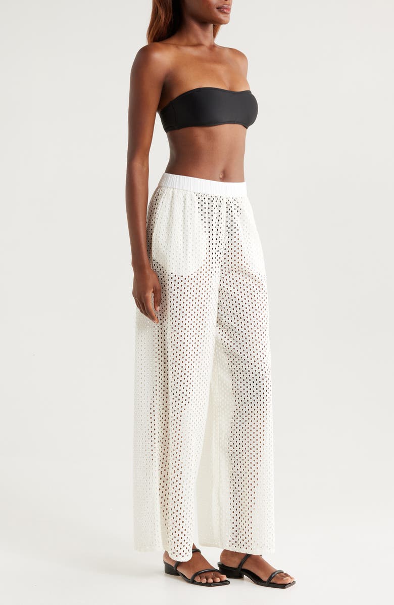 Solid & Striped The Delaney Open Knit Cotton Cover-Up Pants, Alternate, color, Brule