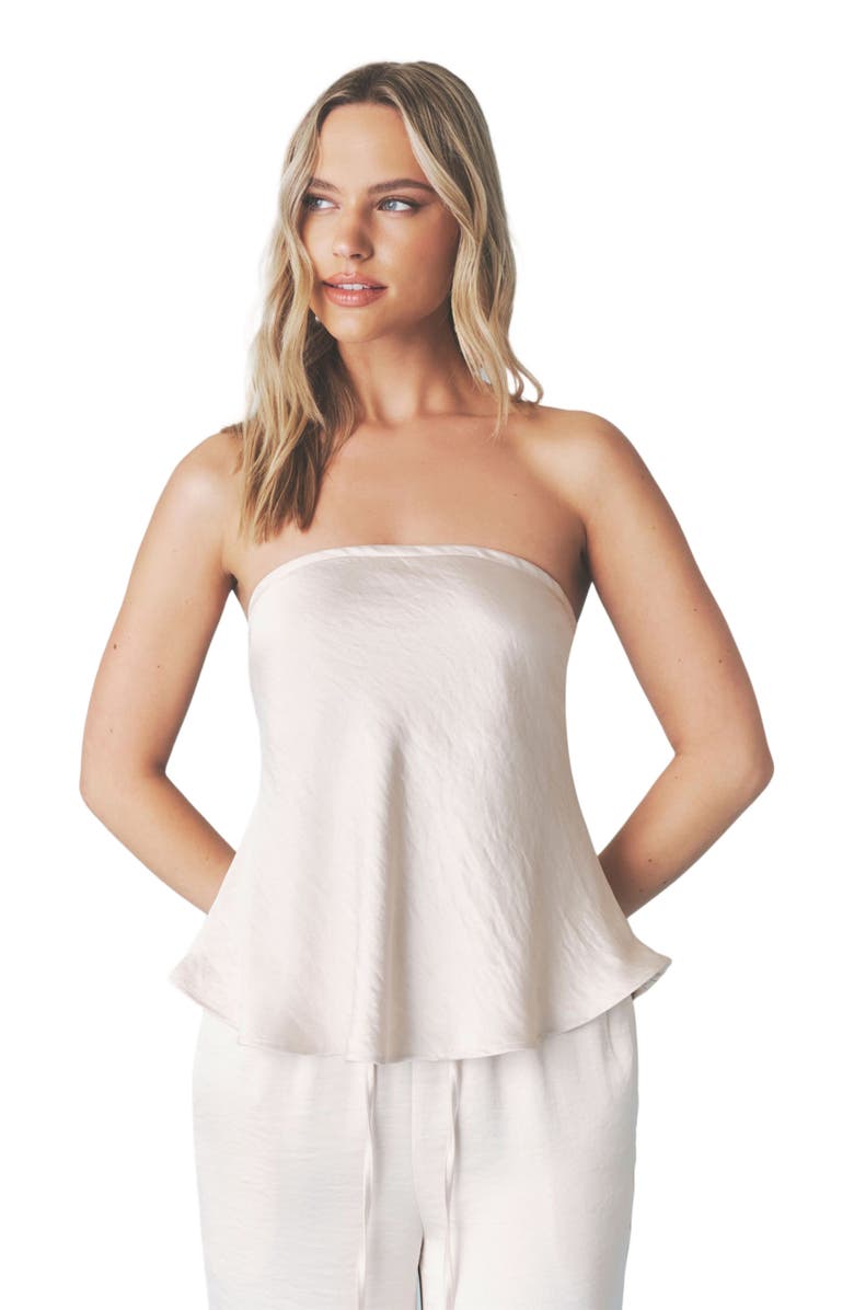 Six Stories Bandeau Satin Flippy Top, Alternate, color, Oyster