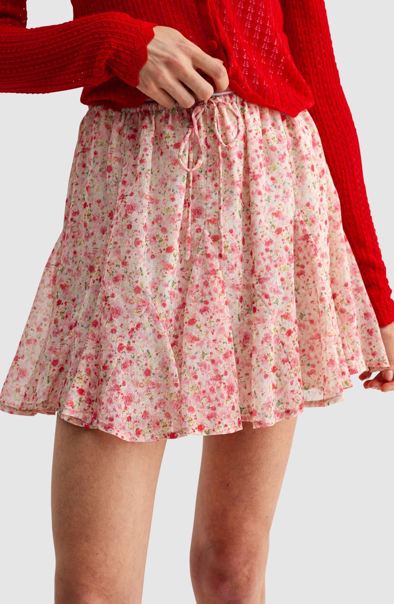 All in Favor Floral Elastic Waist Miniskirt, Alternate, color, Pink Floral