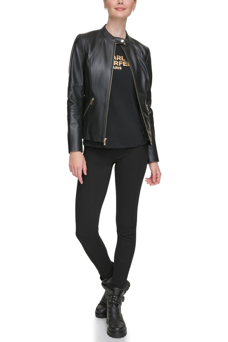 Leather Moto Jacket, Alternate, color, BLACK