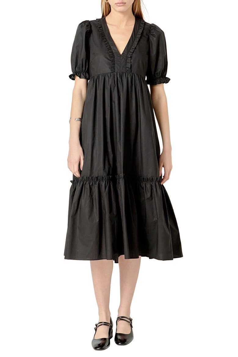 empire line midi dress with sleeves Linen Midi Dress, Puff Sleeve Dress, Empire Waist Dress, High Waist Dress,  Beach Party Dress