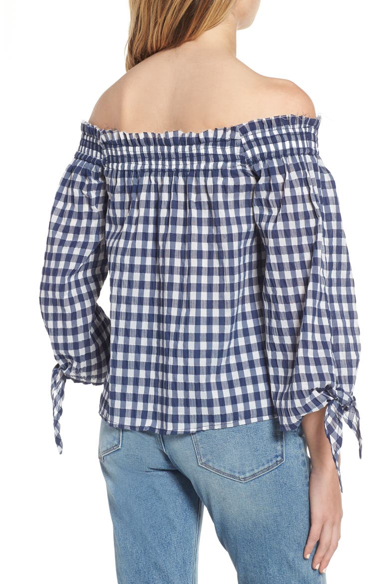 Pina Gingham Off the Shoulder Top, Alternate, color, NAVY GINGHAM