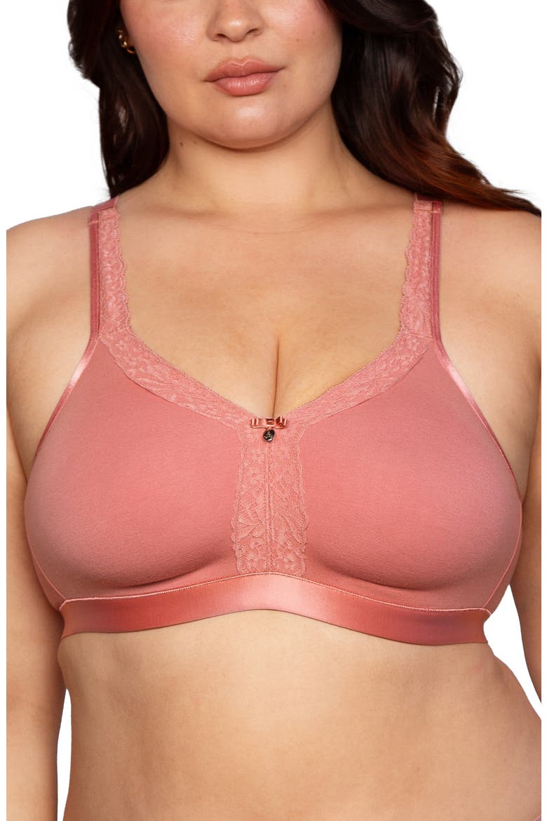 Lace Trim Wireless Bra, Main, color, DESERT DAWN