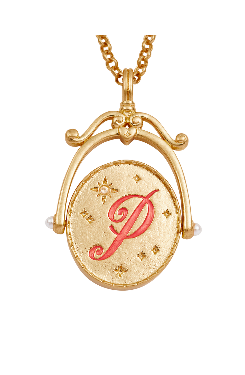 Fable England P Initial Peony Gold Spinner Chain Necklace, Alternate, color, Gold