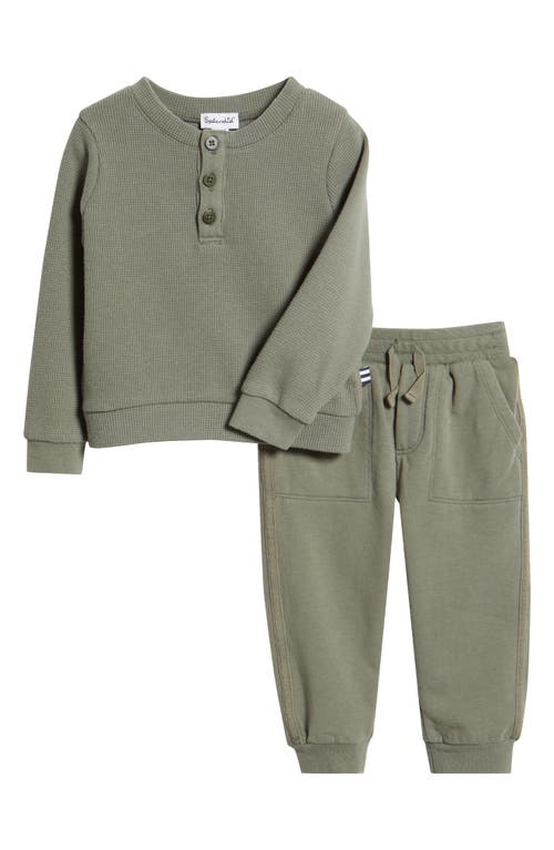 Splendid Adenture Thermal Knit Henley & Joggers Set In Green