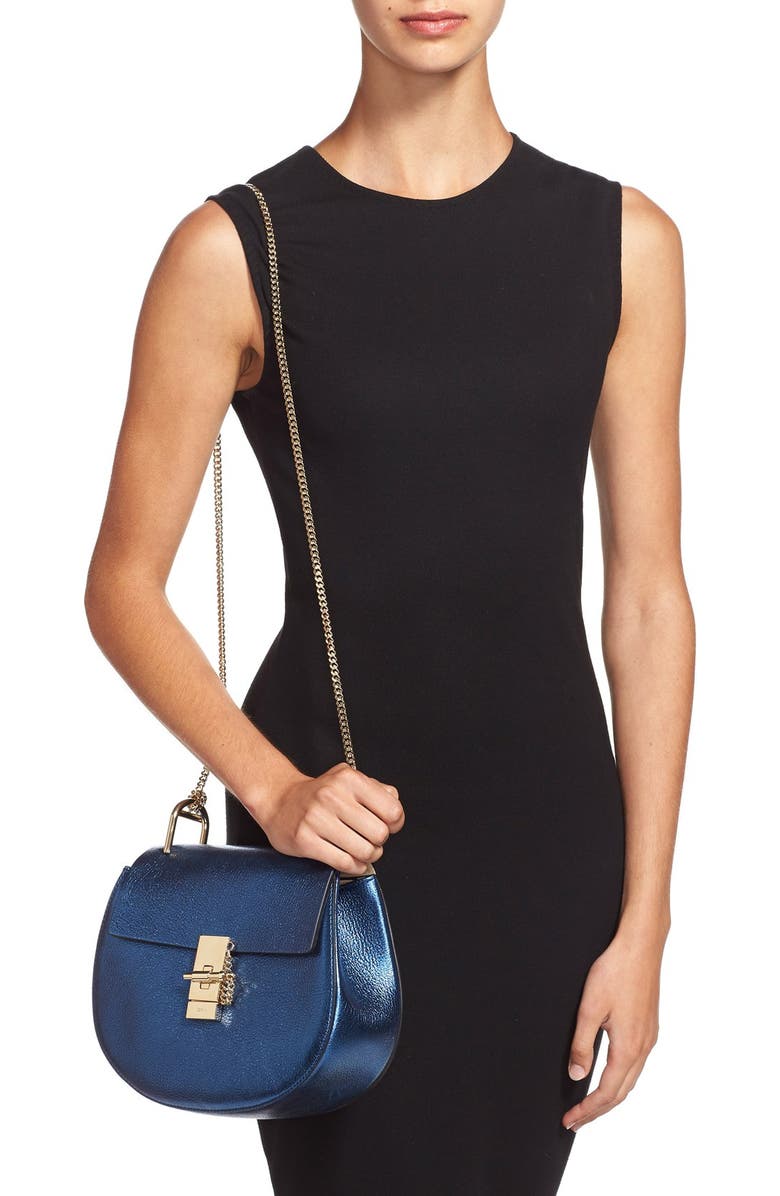 Chloé 'Mini Drew' Metallic Pebbled Leather Shoulder Bag, Alternate, color,