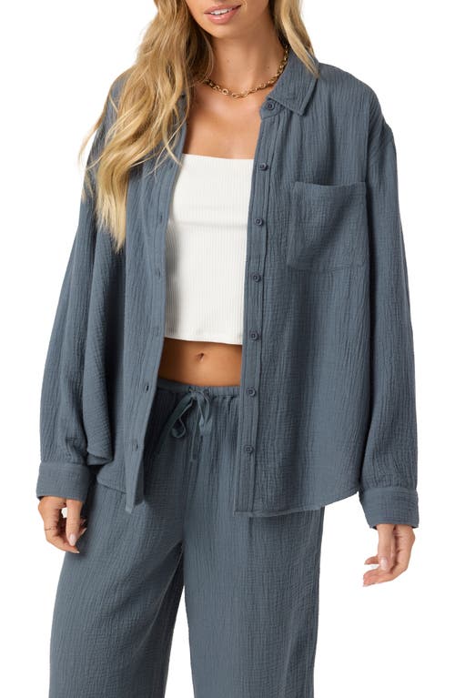 O'neill Leni Oversize Cotton Gauze Button-up Shirt In Gray