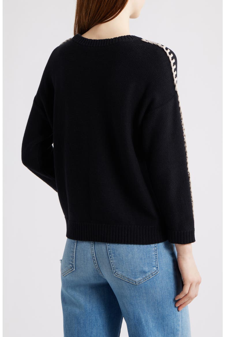 Lace Up Relaxed Sweater, Alternate, color, BLACK ONYX