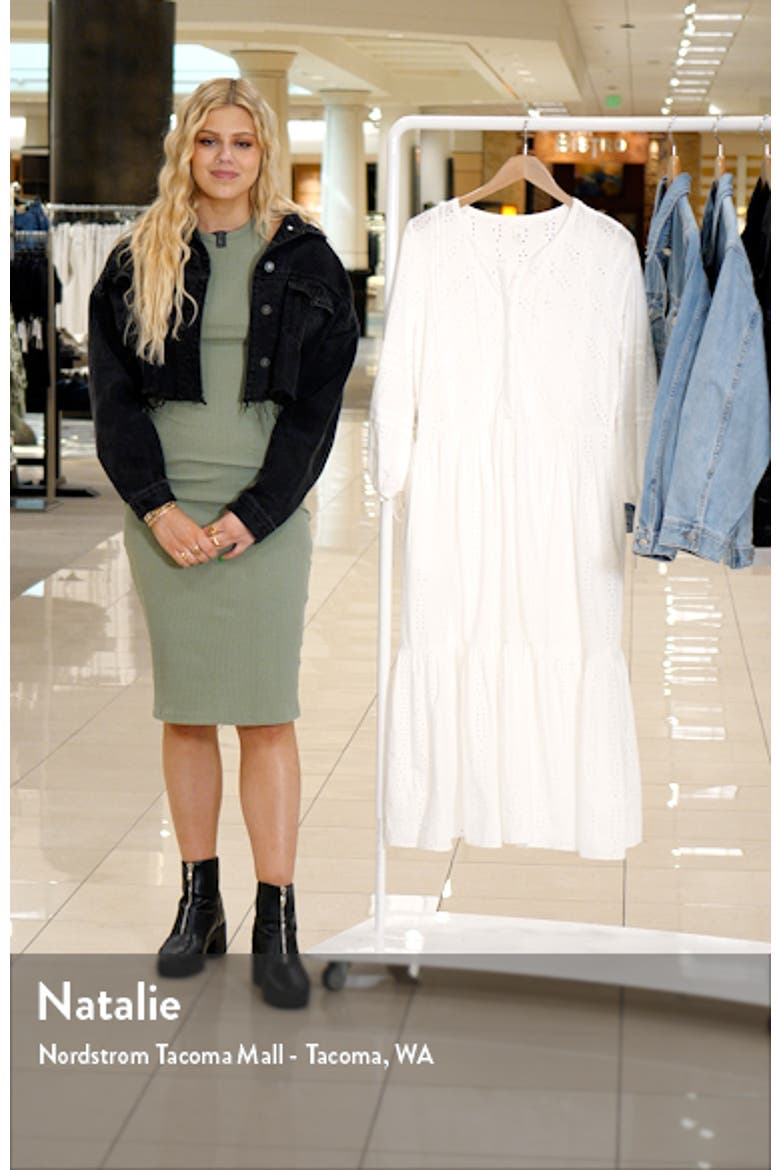 Eyelet Three-Quarter Sleeve Cotton Midi Dress video