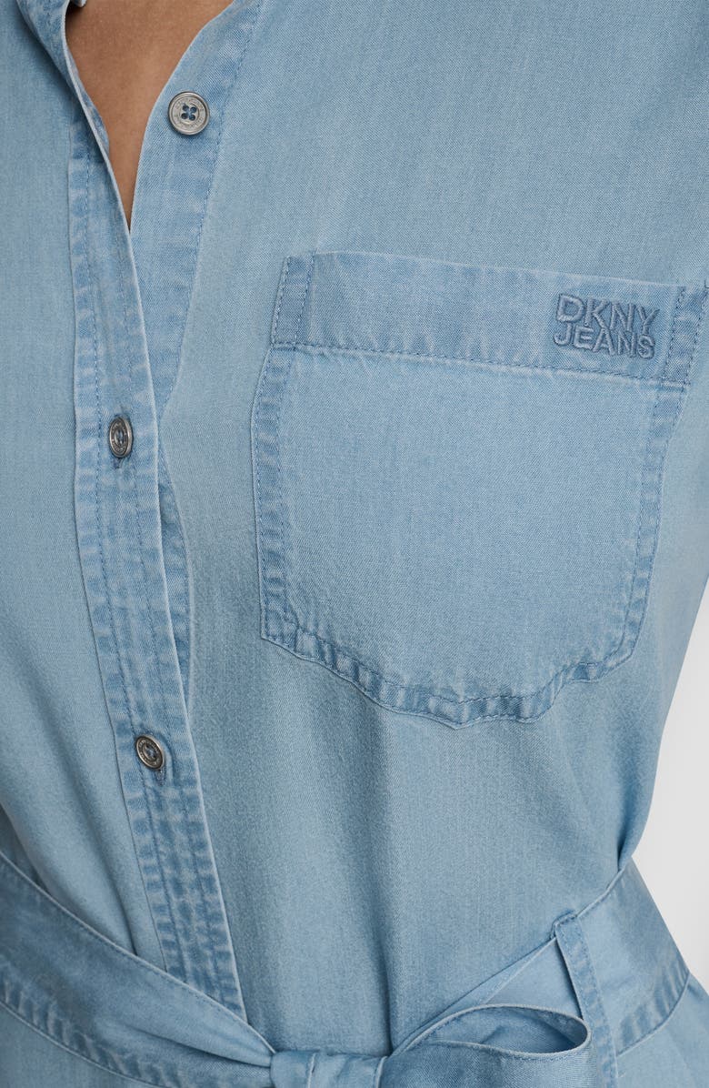 DKNY Jeans Tie Waist Long Sleeve Shirtdress, Alternate, color, Chambray