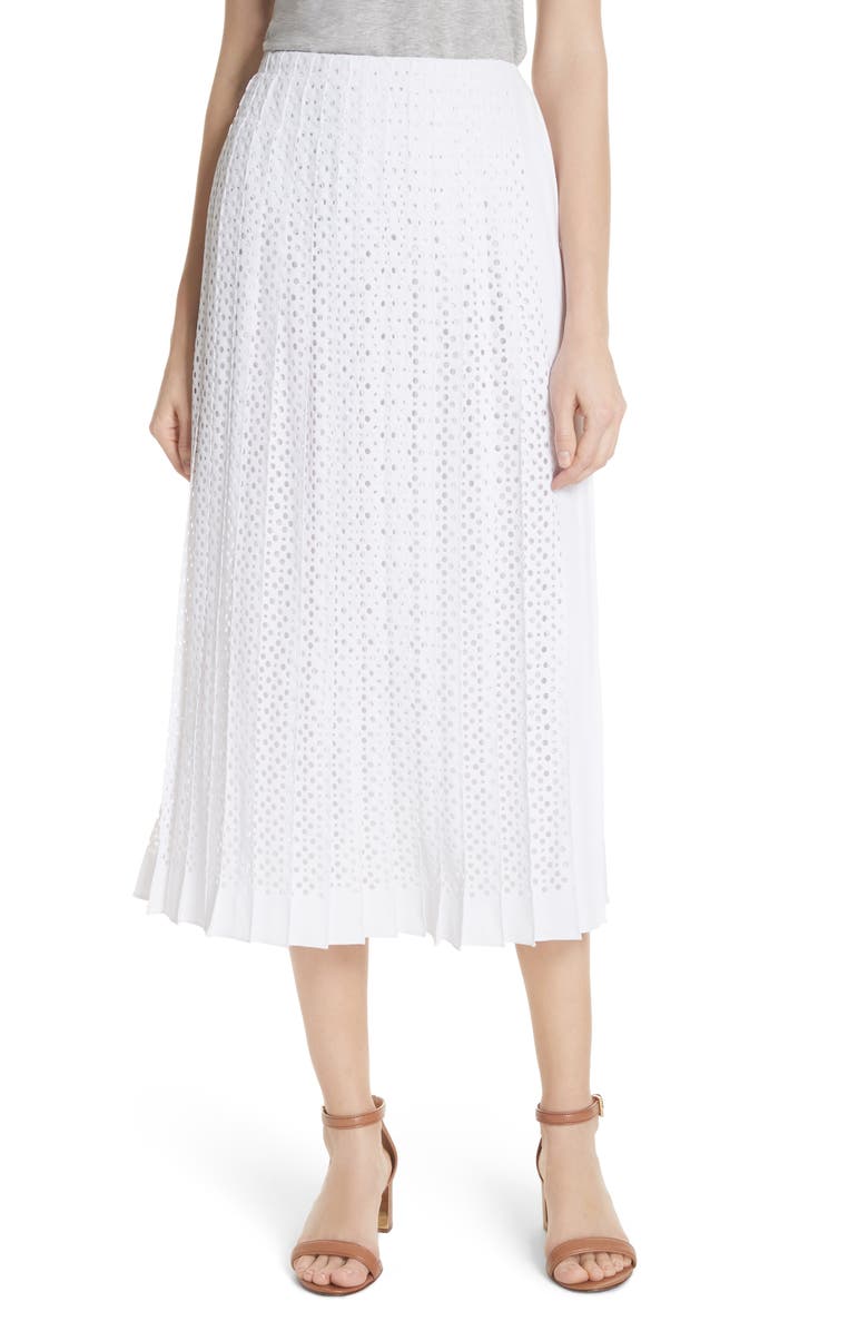 Tory Burch Carine Eyelet Midi Skirt, Main, color,