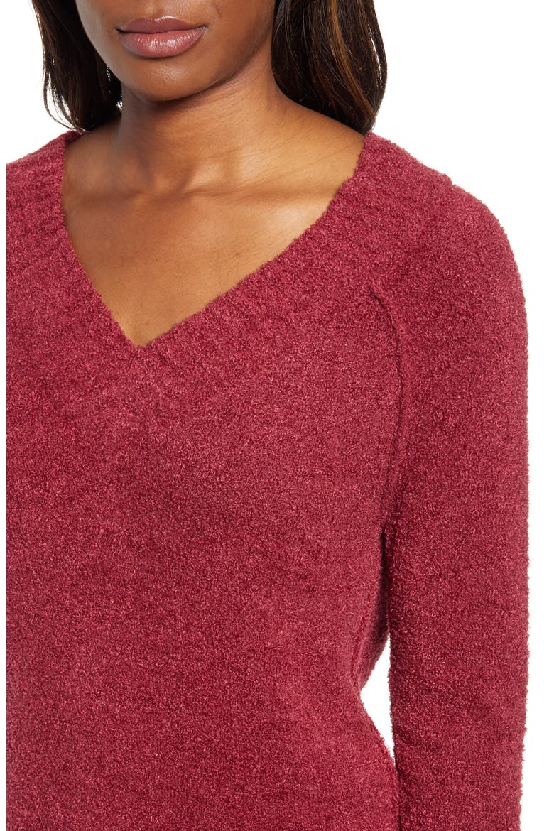 Plushy Double V-Neck Pullover, Alternate, color, RED CORDOVAN