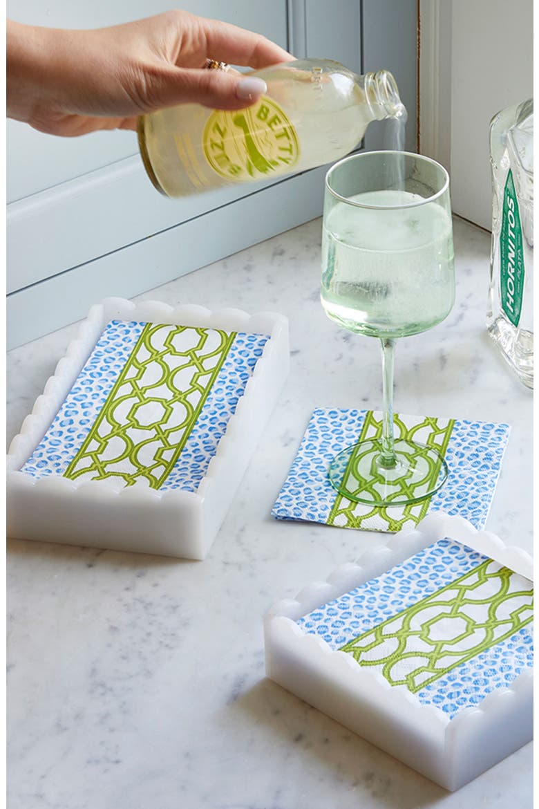 Knots & Spots Scalloped Napkin Holder Set, Alternate, color, WHITE