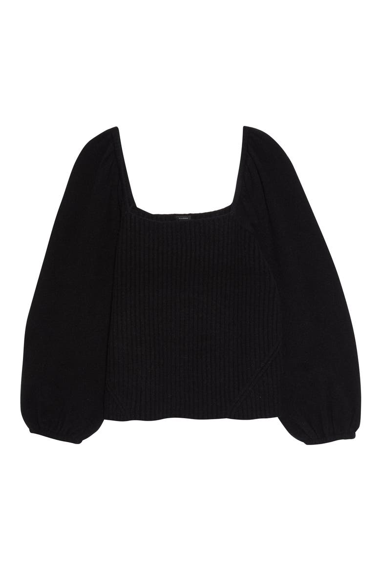 Puff Sleeve Square Neck Sweater, Alternate, color, BLACK