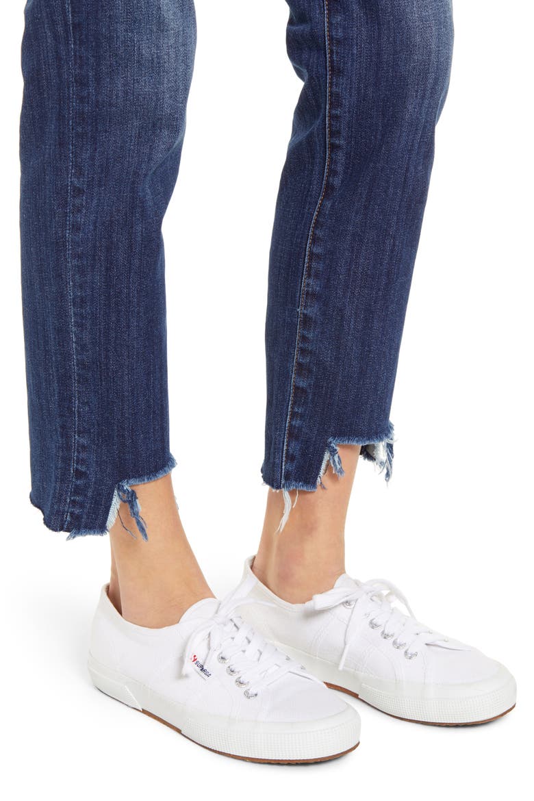 Reese High Waist Frayed Step Hem Ankle Straight Leg Jeans, Alternate, color, BEGIN