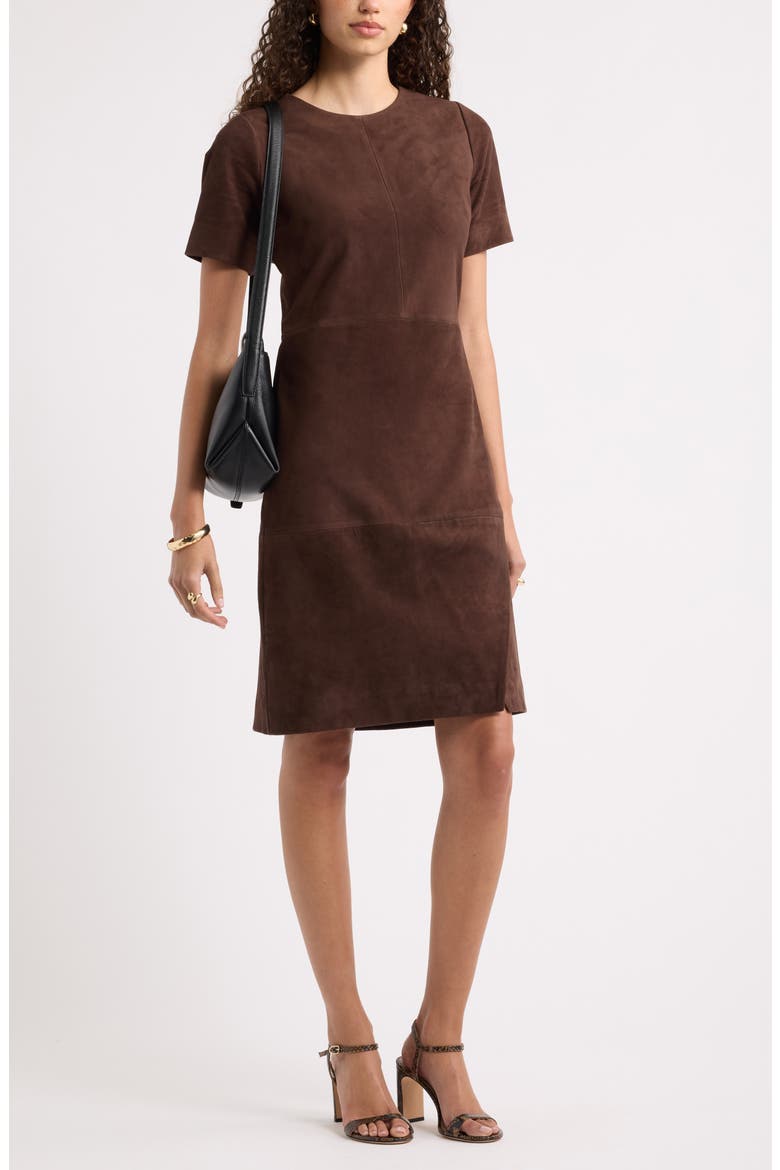 Short Sleeve Suede Dress, Alternate, color, BROWN COFFEE