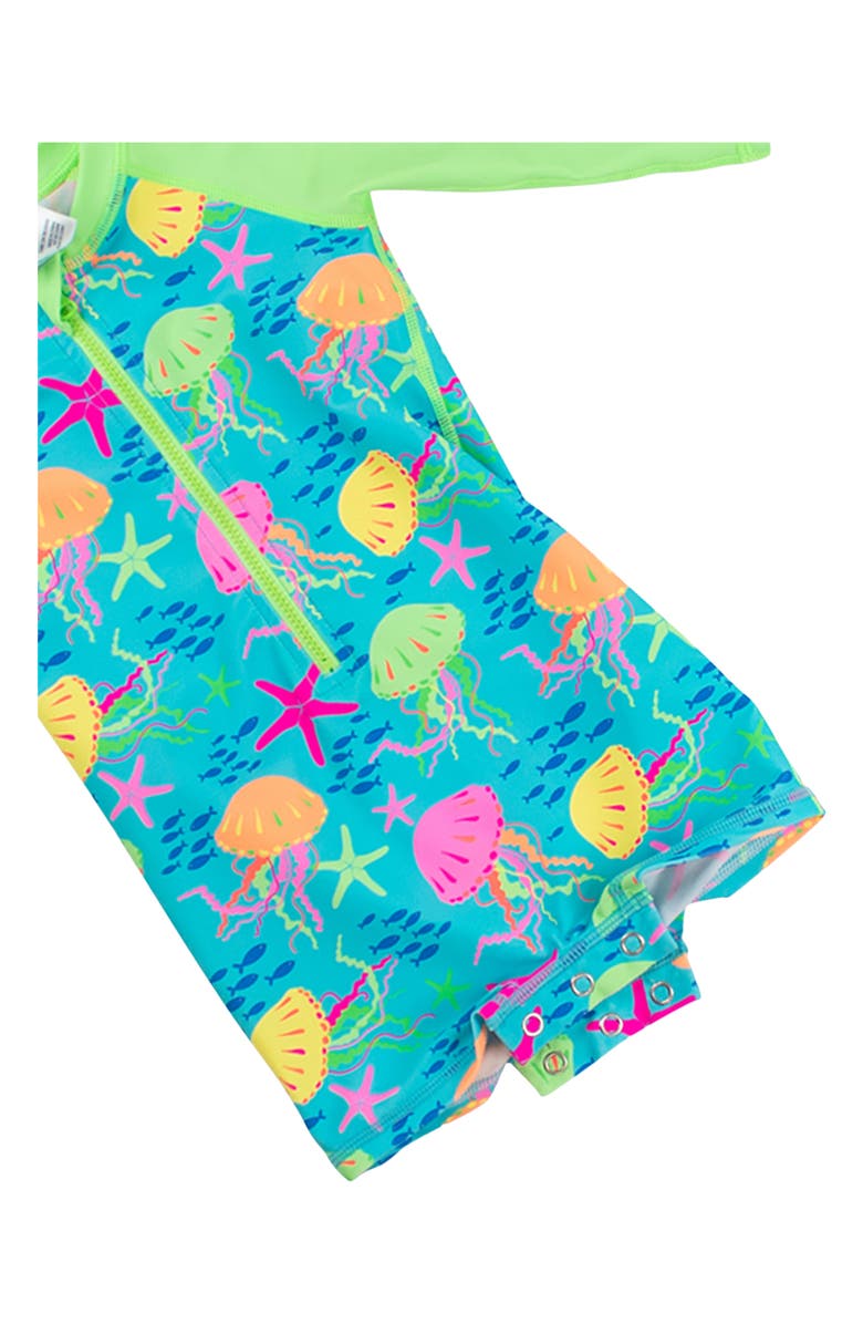 RuggedButts Kids' Neon Jelly Time Long Sleeve UPF 50+ One-Piece Swimsuit, Alternate, color, Blue