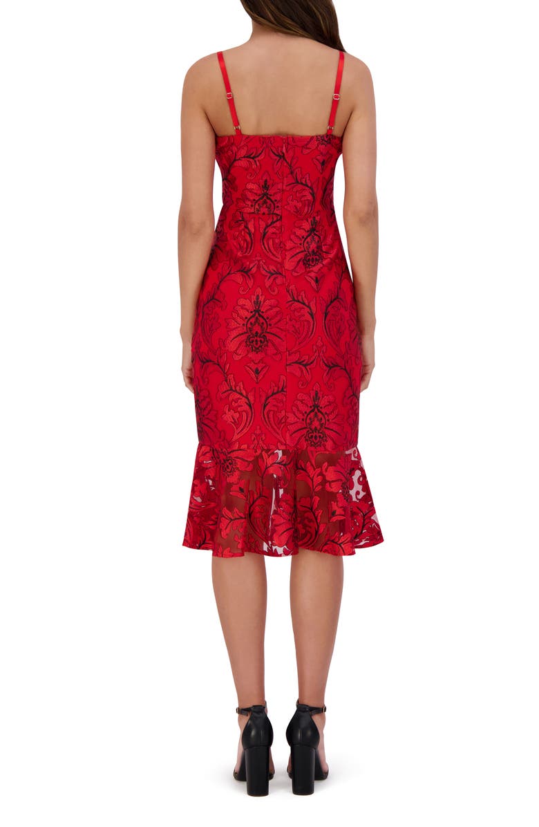 Siena Embroidered Mesh Mid Dress, Alternate, color, Red/ Black