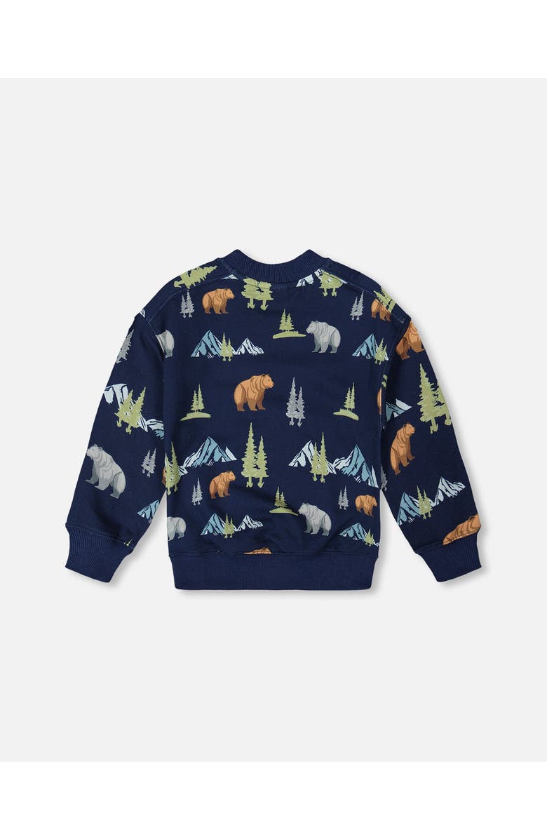 Deux par Deux Pullover Fleece Sweatshirt Animal, Alternate, color, Navy