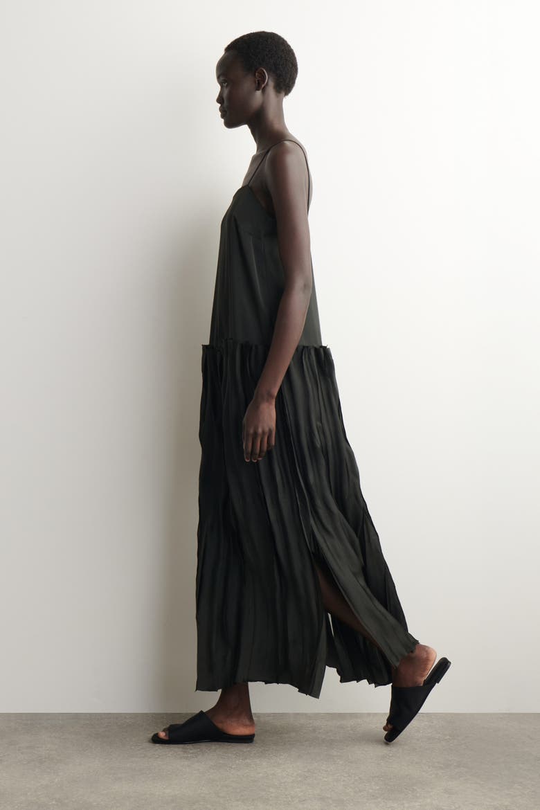Appliquéd Panelled Midi Dress, Alternate, color, DARK GREEN
