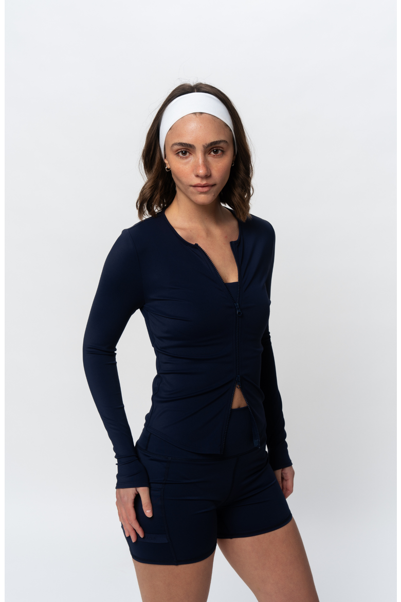 Two Way Zip Long Sleeve Top, Main, color, Navy