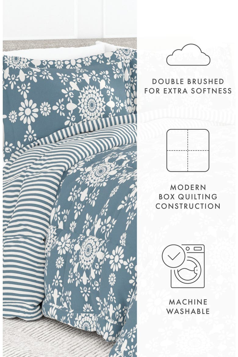Premium Ultra Soft Daisy Medallion Reversible Down-Alternative Comforter Set, Alternate, color, LIGHT BLUE