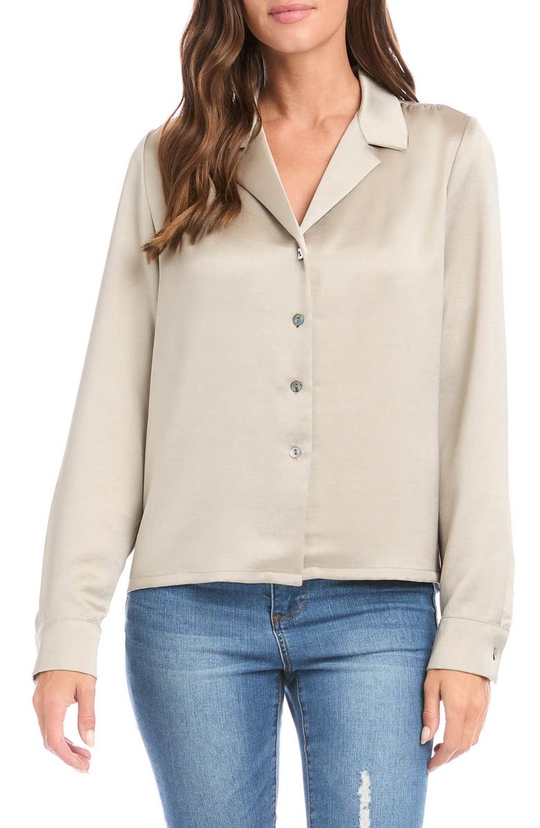 Karen Kane Satin Button-Up Shirt, Main, color, 