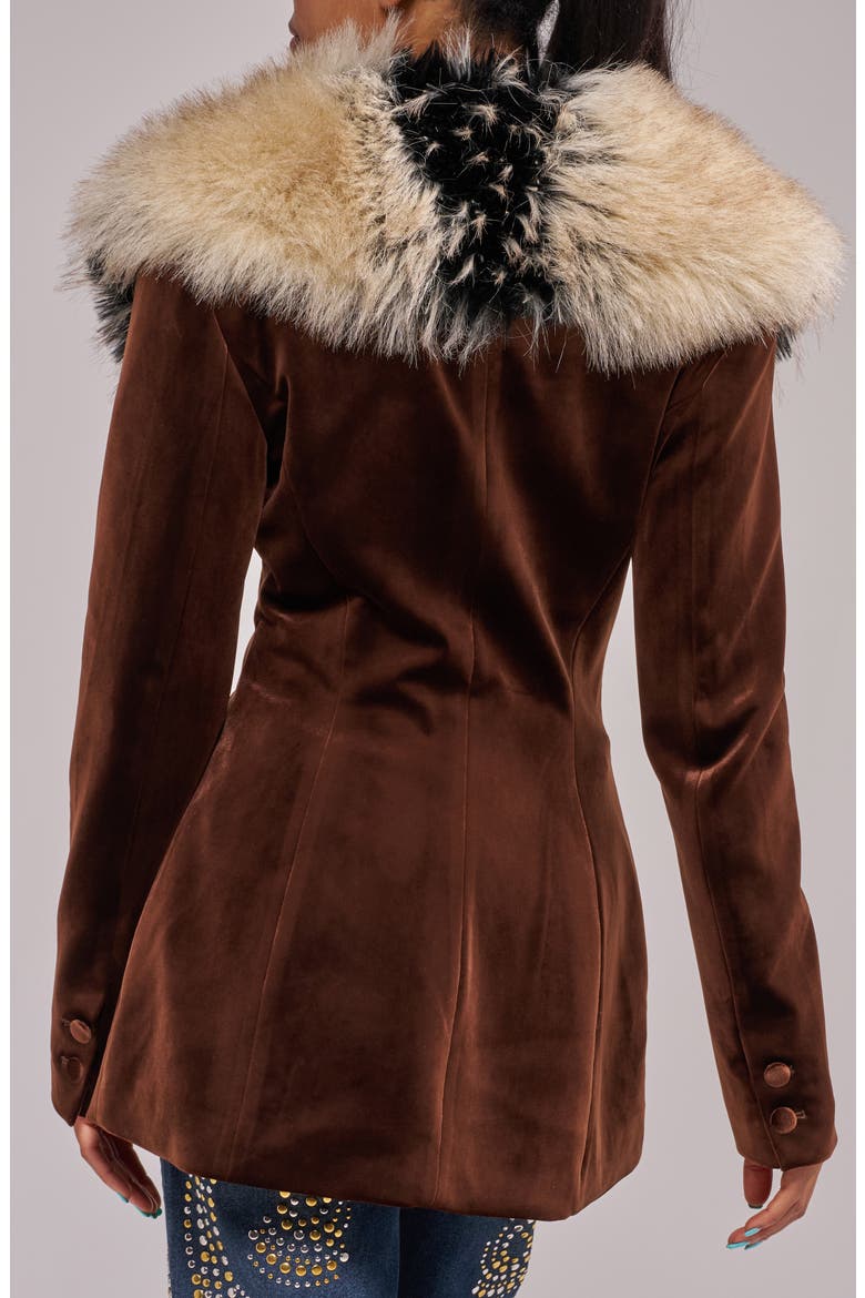 Elaris Velvet Blazer with Faux Fur Collar, Alternate, color, CHOCOLATE