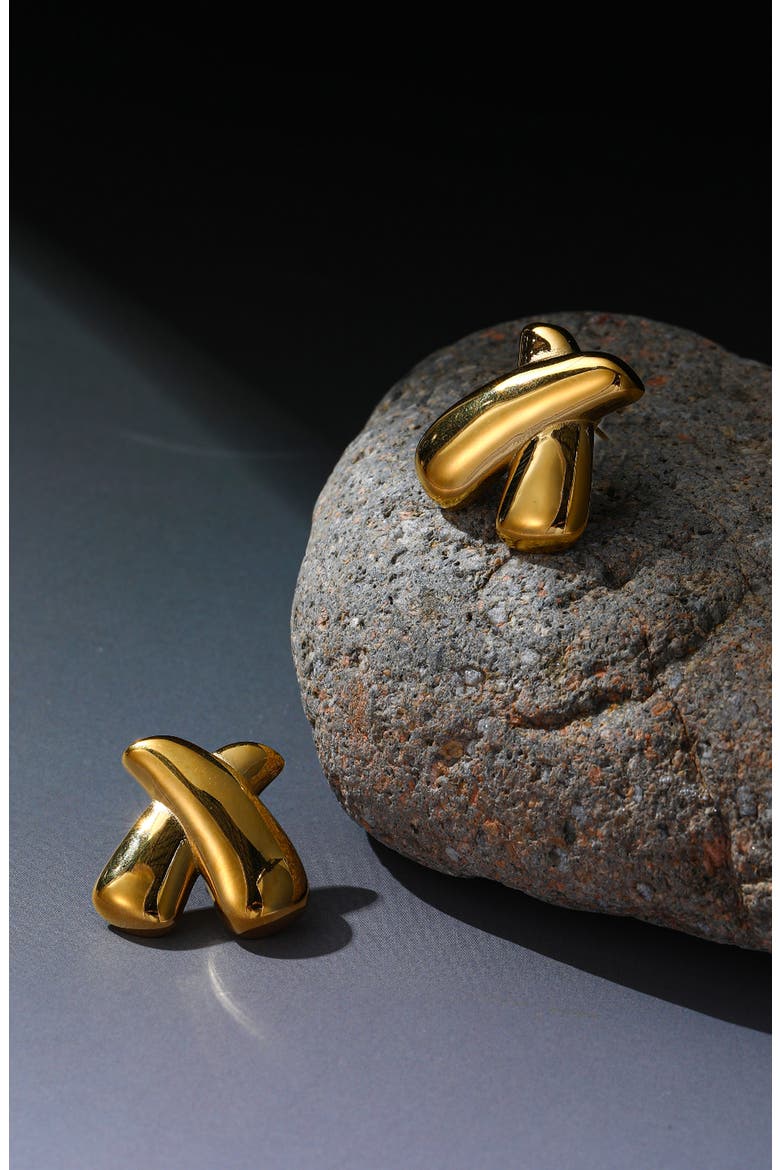 Bond Sculpture Gold Earrings, Alternate, color, Gold