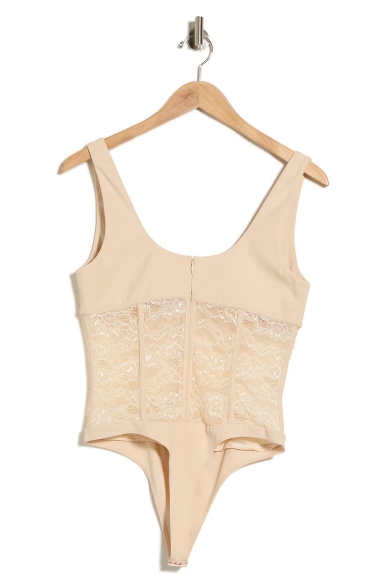 Kimber Lace Corset Bodysuit, Alternate, color, BONE