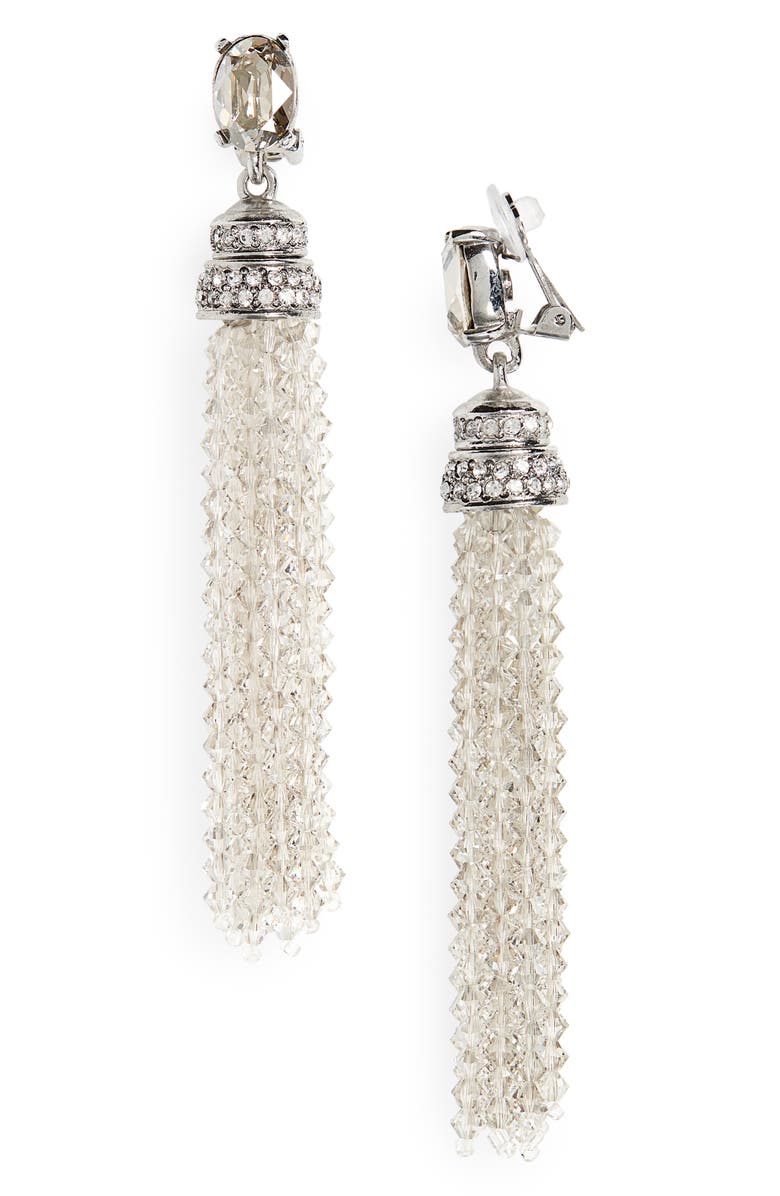 Oscar de la Renta Crystal Tassel Drop Clip Earrings, Main, color, 