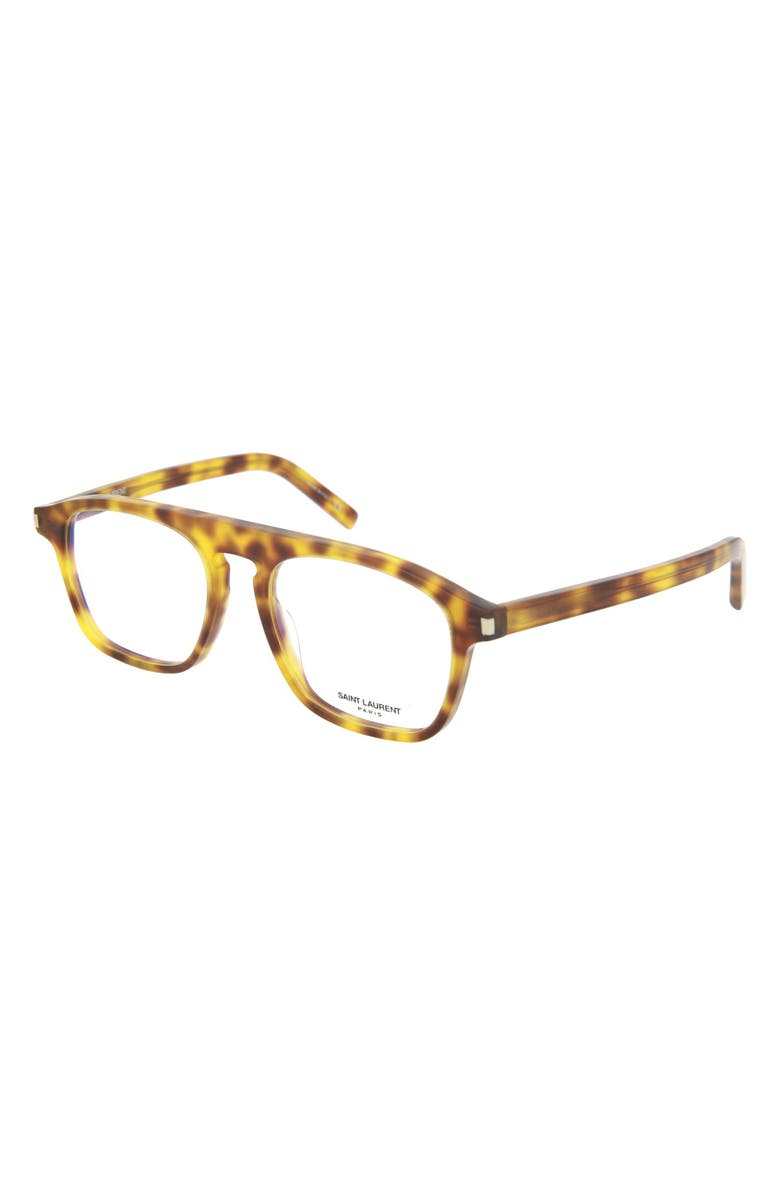 Saint Laurent 52mm Havana Browline Optical Glasses, Alternate, color,