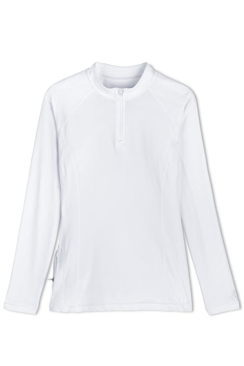 Women's Freestyle Quarter Zip Rash Guard with Long Sleeves, UPF 50+ Sun Protection, Alternate, color, White