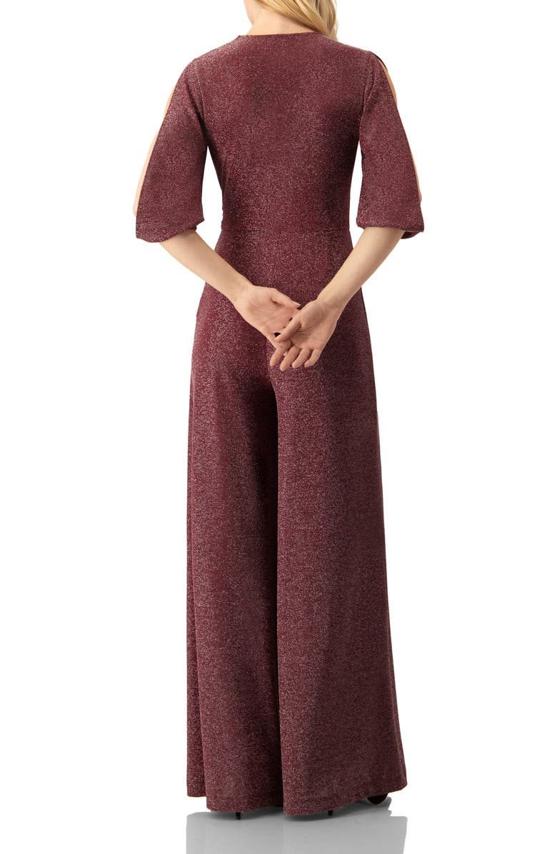 IVONNE Shimmering V-Neck Jumpsuit with 3/4 Sleeves, Alternate, color, Wine