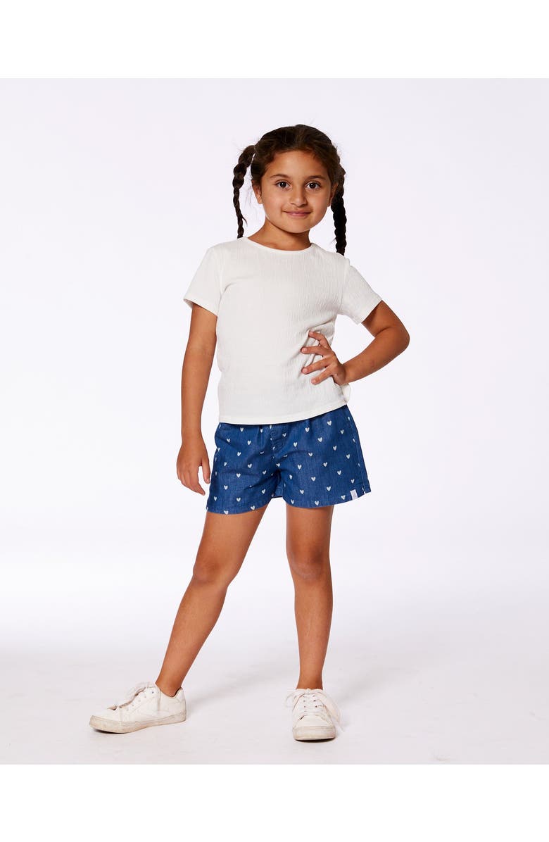 Deux par Deux Girl's Printed Chambray Short Navy Blue And White Hearts, Alternate, color, 