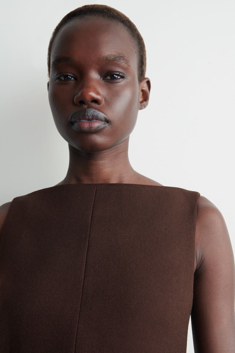 Tailored Wool Midi Dress, Alternate, color, BROWN