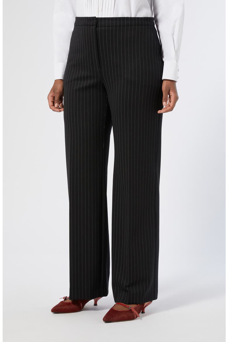 Michela Pinstripe Stretch Jersey Pants, Main, color, BLACK